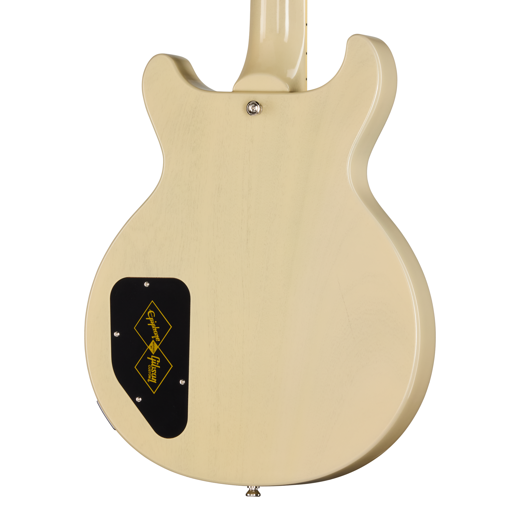 E-Gitarre, Cremefarben, Massivkorpus, Rückseitenansicht, Schwarze Abdeckung